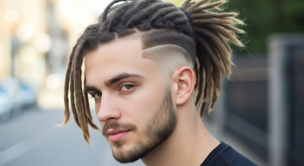 Low taper fade with well-maintained dreadlocks