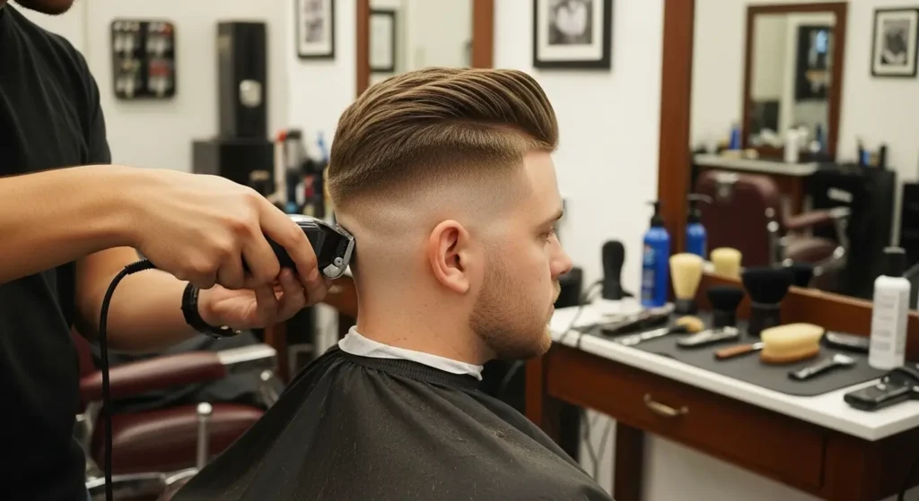 Low taper hairstyle for men with round-shaped faces