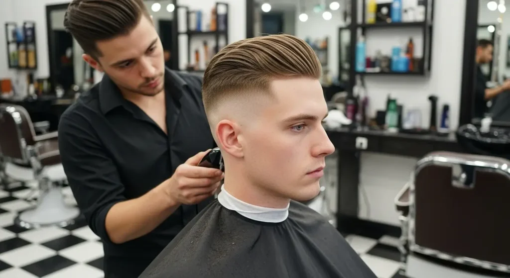 Low taper haircut styled to complement diamond-shaped faces