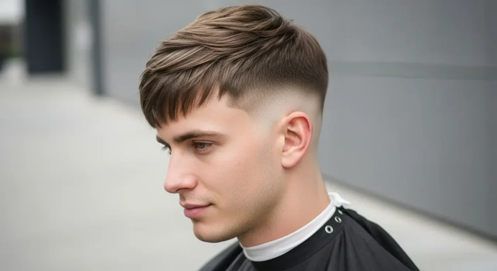 Modern low taper fade featuring angular fringe