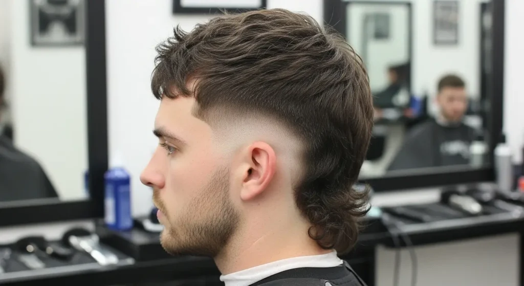 Edgy Burst Fade Mullet Hairstyle Look