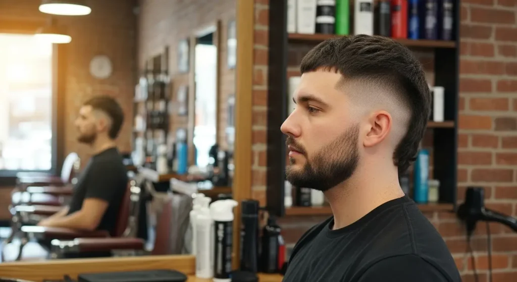 Buzz cut mullet hairstyle with minimal front length
