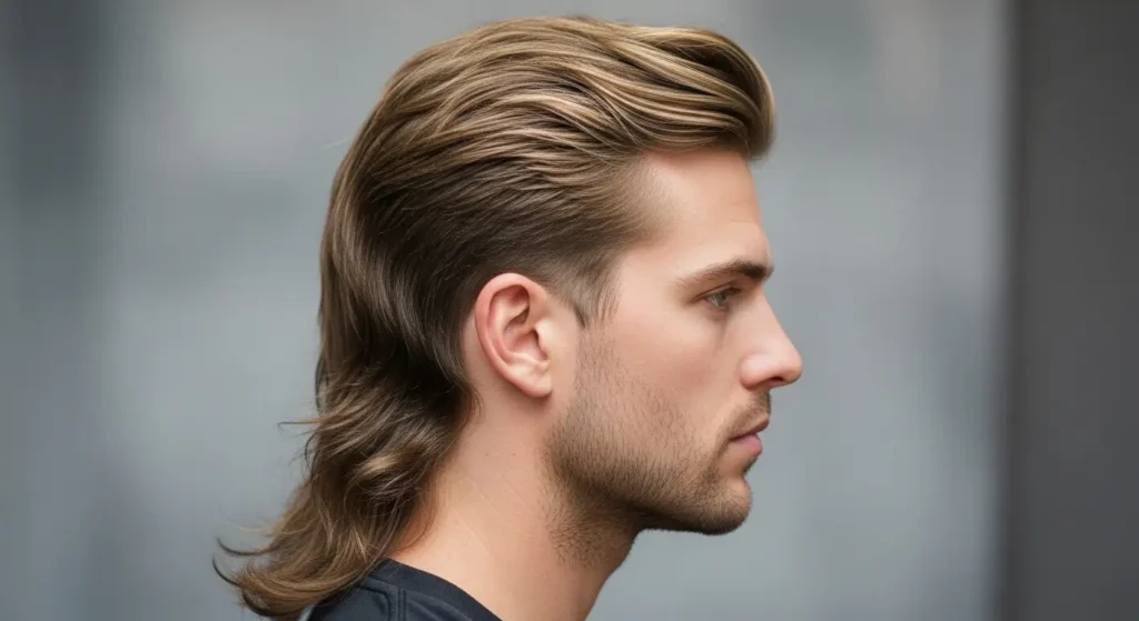 Stylish classic mullet with sharp front and long back