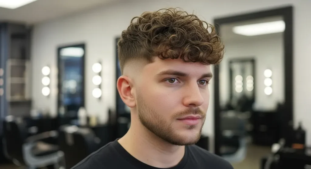 Trendy Curly Fringe Low Taper Hairstyle Look