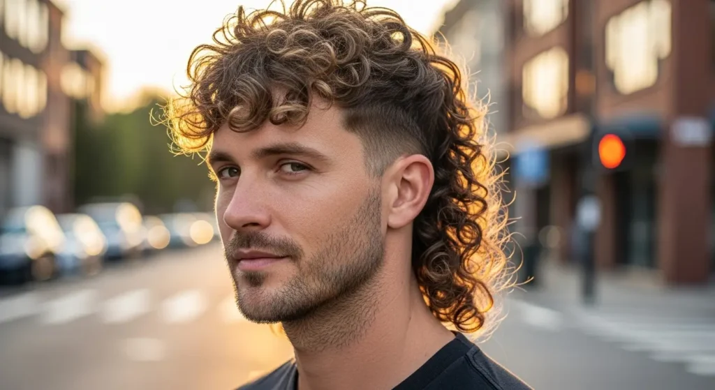 Curly mullet haircut featuring defined natural curls