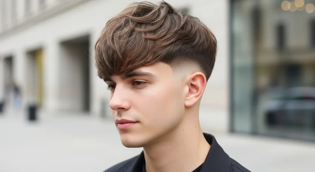 Cool Fluffy Fringe Low Taper Hairstyle Look