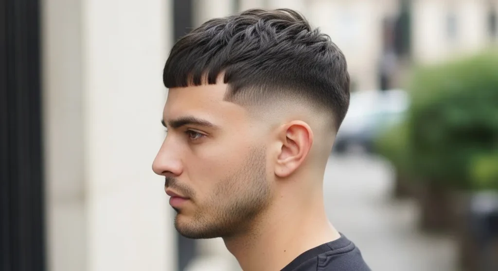 Sharp French Crop Fringe Low Taper Hairstyle Style