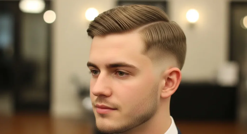Timeless Ivy League low taper haircut for men