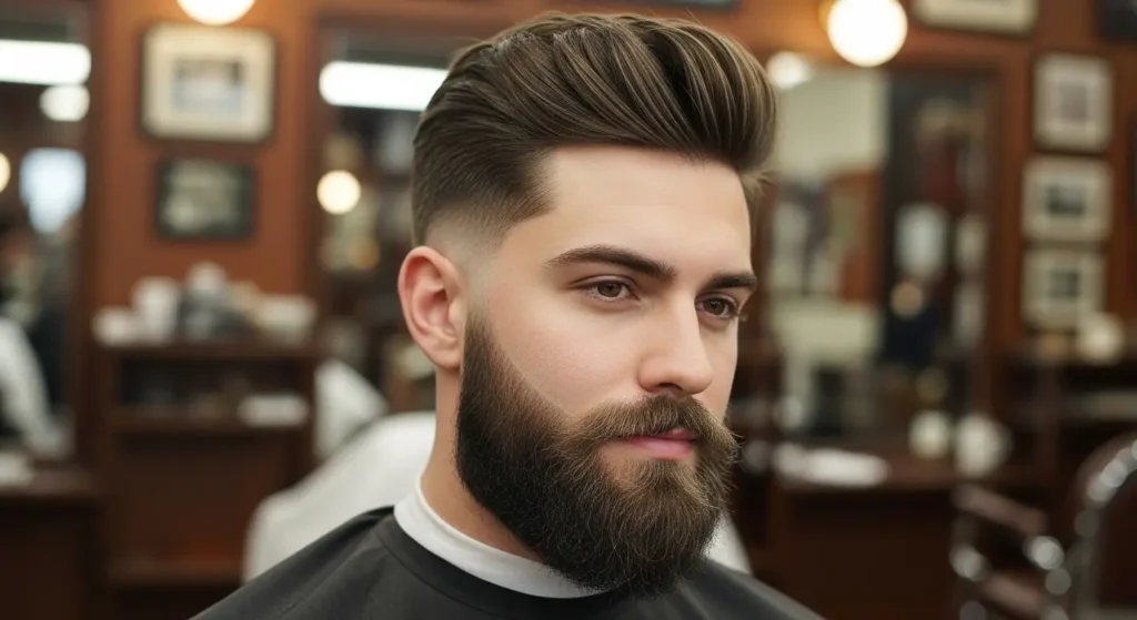 Stylish low taper fade haircut and beard blend look