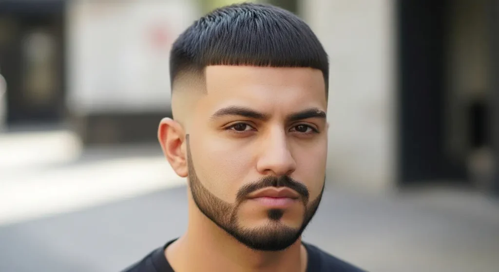 Low taper fade haircut featuring a Caesar cut