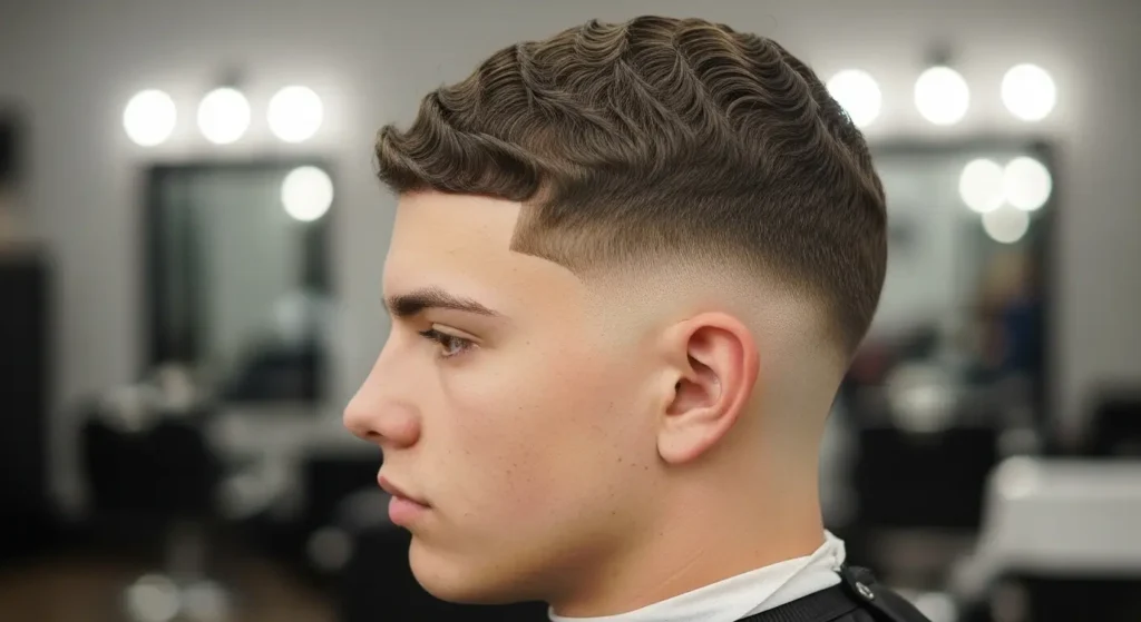 Clean low taper fade with defined short waves