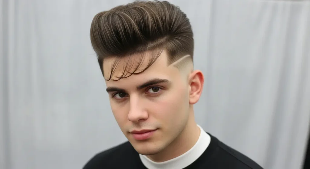 Modern low taper fade featuring pompadour fringe