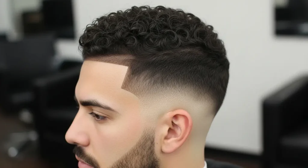 Trendy Short Curly Hair with Low Taper Fade Hairstyle