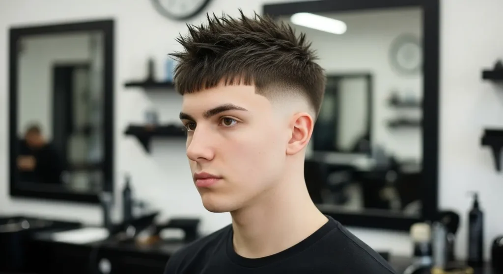 Trendy Spiky Fringe Low Taper Hairstyle Look