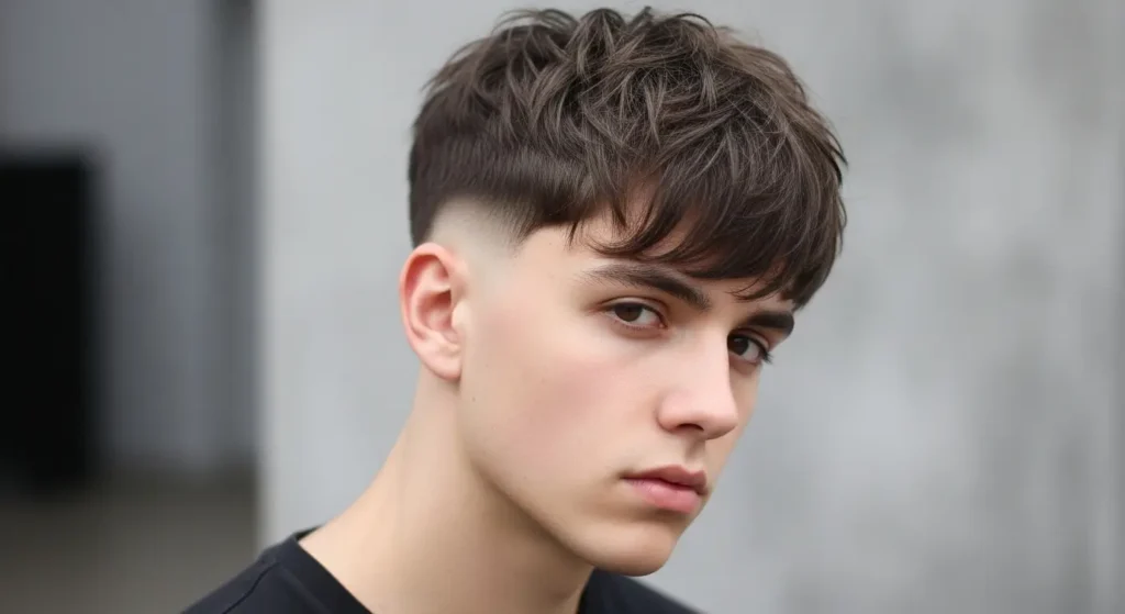 Trendy Textured Messy Fringe Low Taper Hairstyle