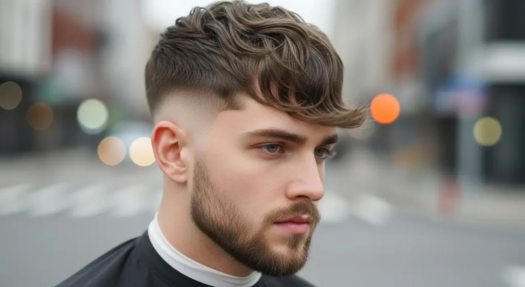 Wavy fringe with clean low taper fade sides