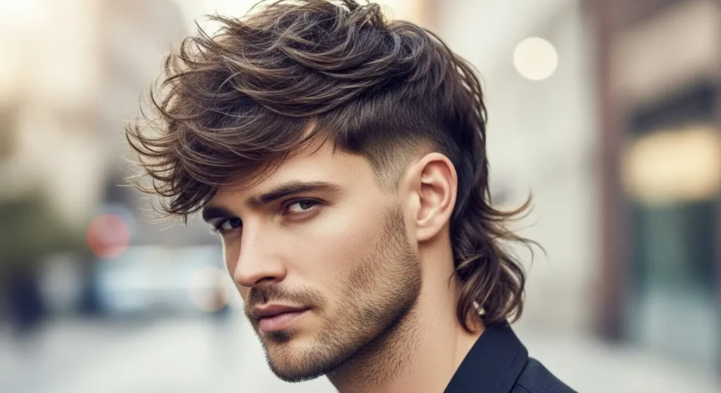 Modern wolf cut mullet with textured top and back