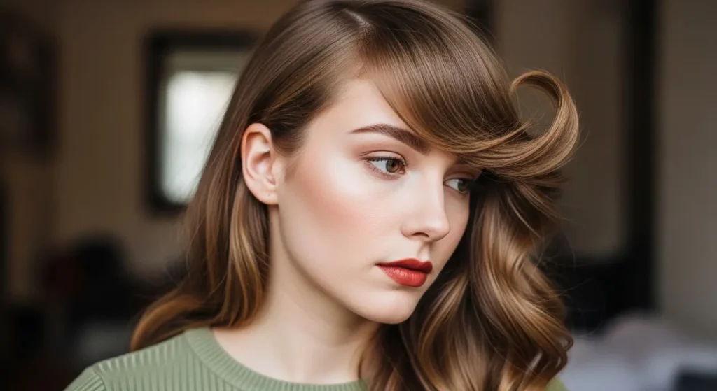 Layered 90s side-flip fringe with airy texture