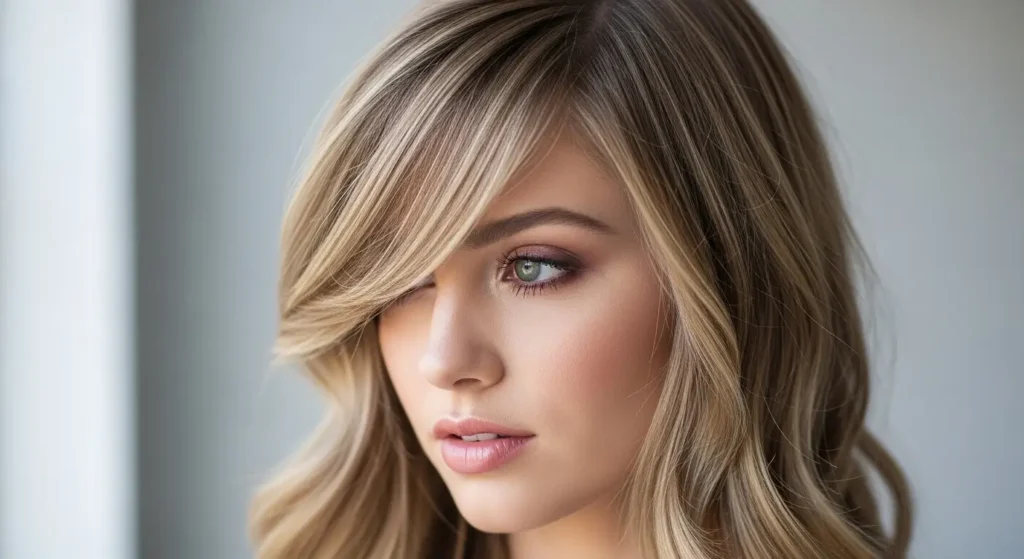 Trendy angled side bangs with soft layers