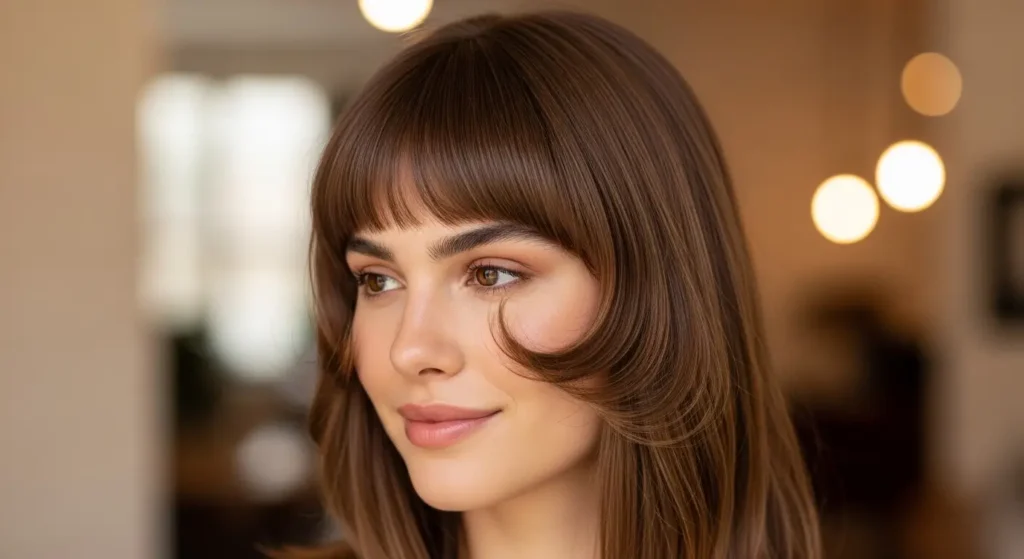 Layered arched bangs with airy finish