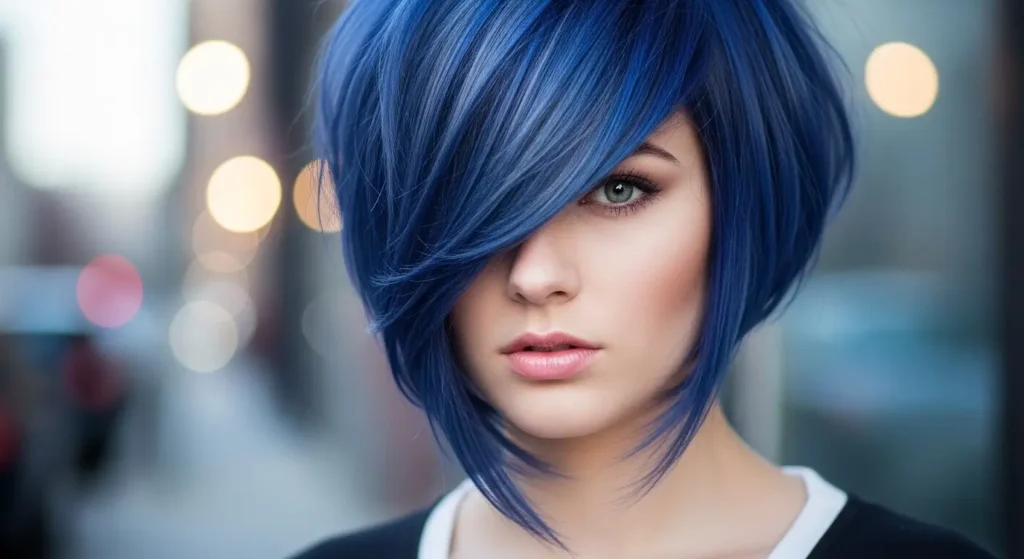 Layered asymmetrical bangs with textured finish