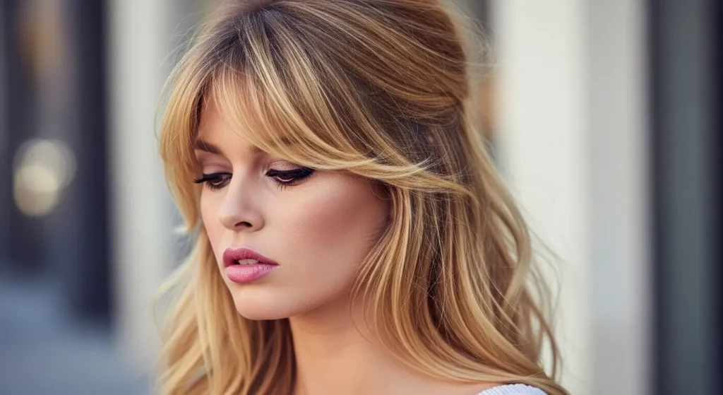 Flowing Bardot bangs with gentle sweep