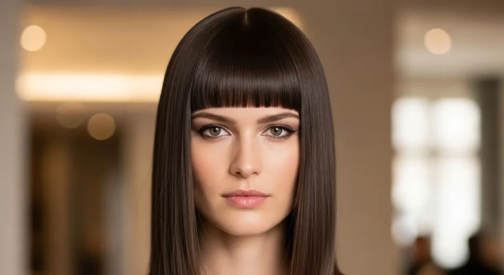 Blunt straight bangs with sleek smooth finish