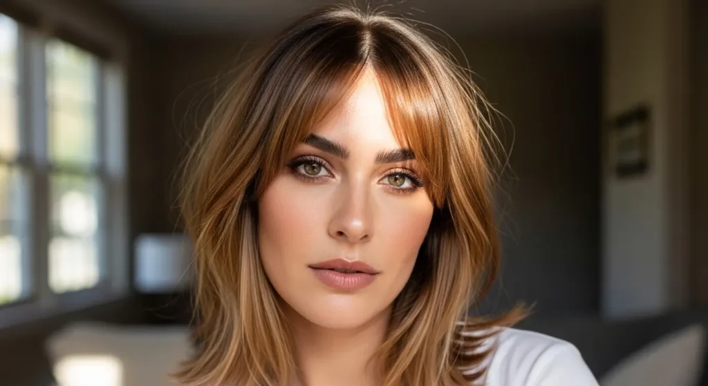 Chic center-parted soft bangs with smooth finish