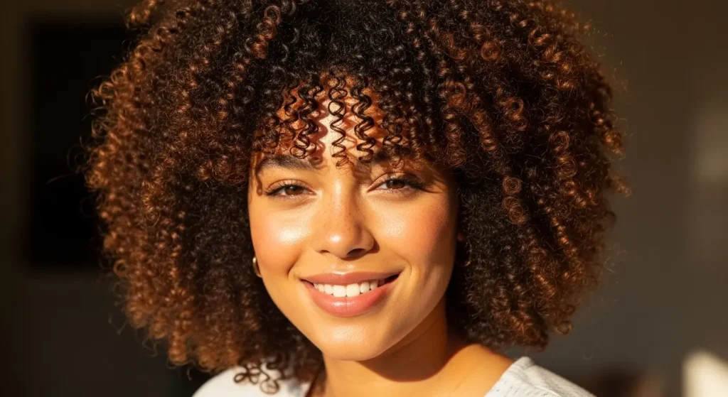 Soft coily bangs with full natural volume