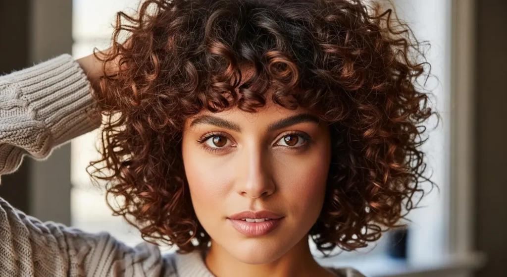Chic micro bangs with tight natural curls