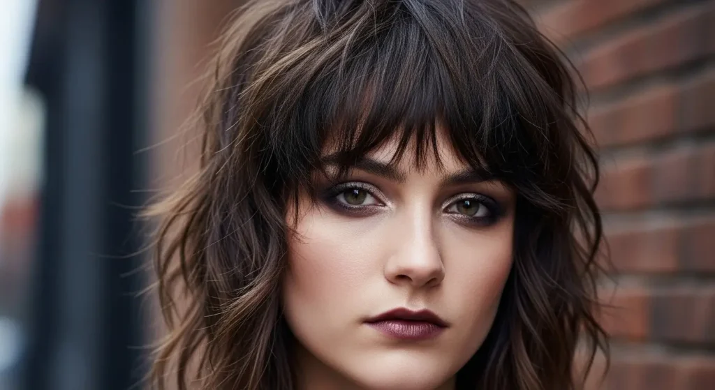 Modern grunge shag bangs with choppy texture