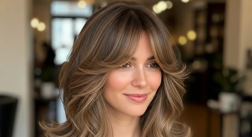 Stylish lob with flowing curtain-style bangs