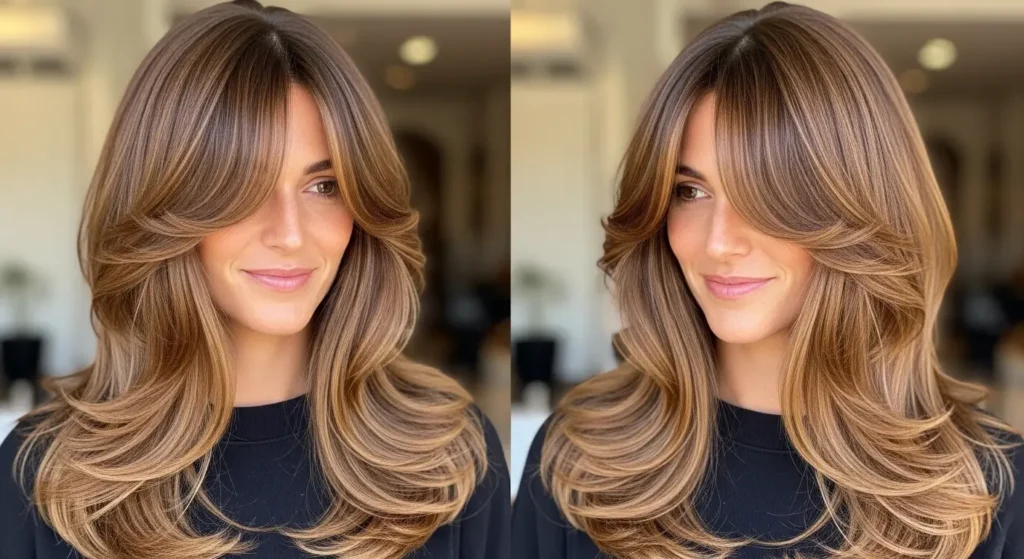 Elegant long curtain bangs with gentle sweep