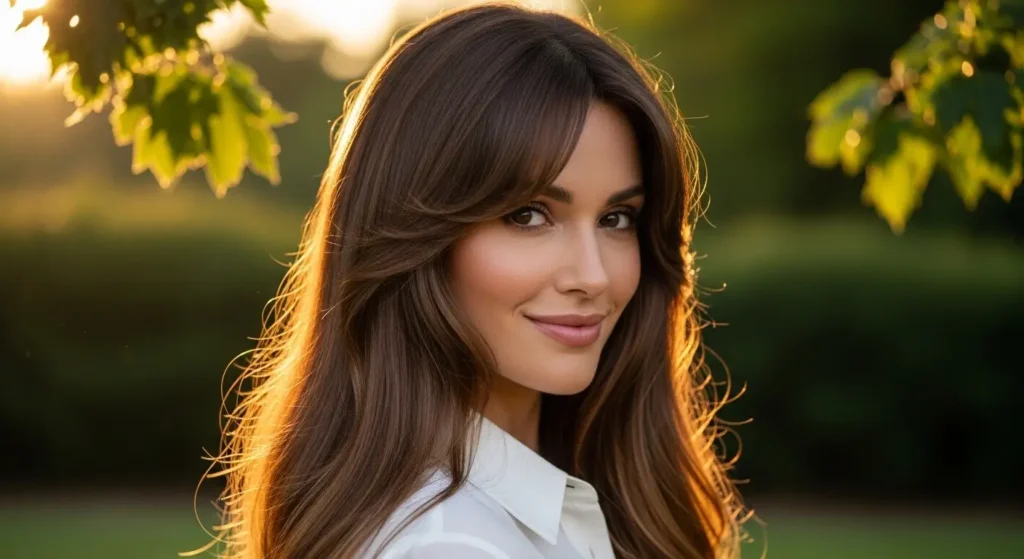 Voluminous long hair with subtle face-framing bangs