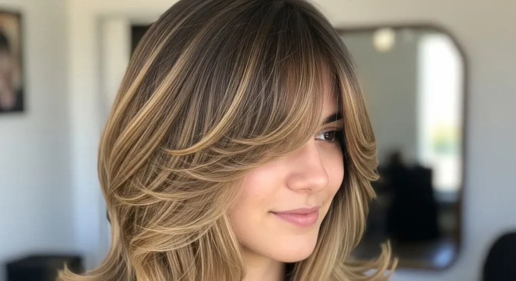 Elegant long layered bangs with gentle sweep