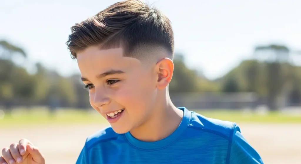 Clean low taper fade for kids with durable, stylish top