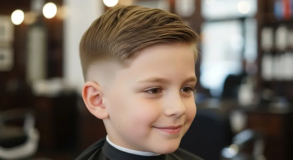 Trendy low taper fade with scissor-cut top for easy styling