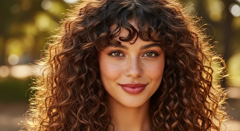 Relaxed natural curly bangs with airy look