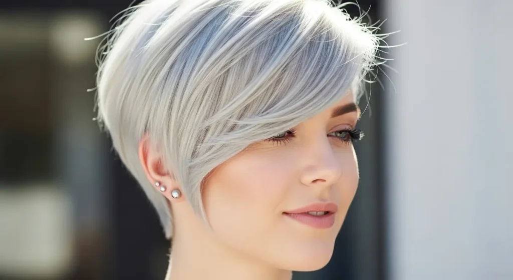Edgy pixie hairstyle with soft side bangs
