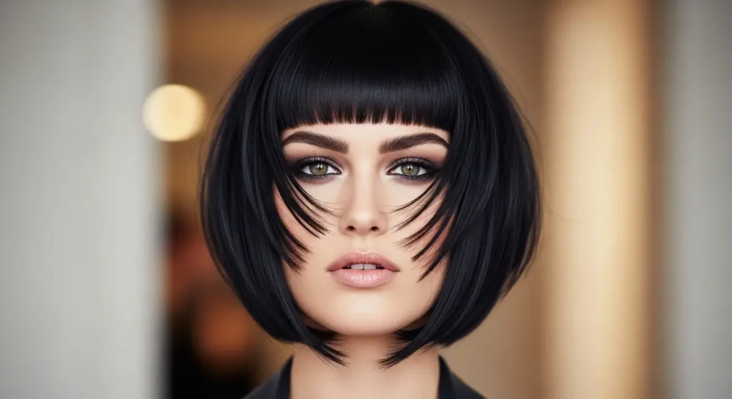 Sharp razor-cut bangs with bold texture