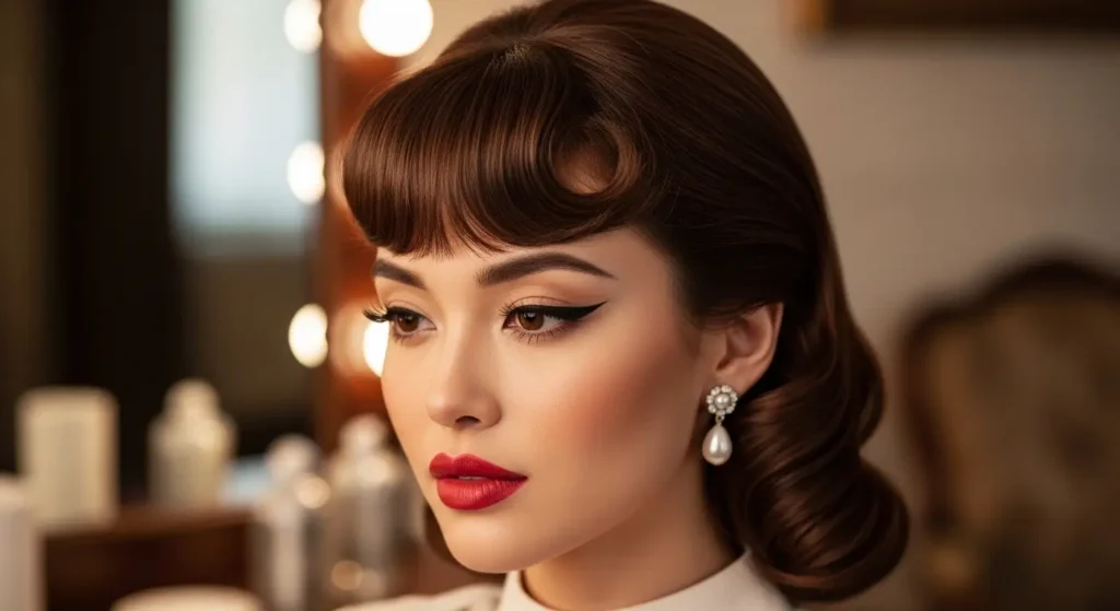 Playful retro curled bangs with soft volume