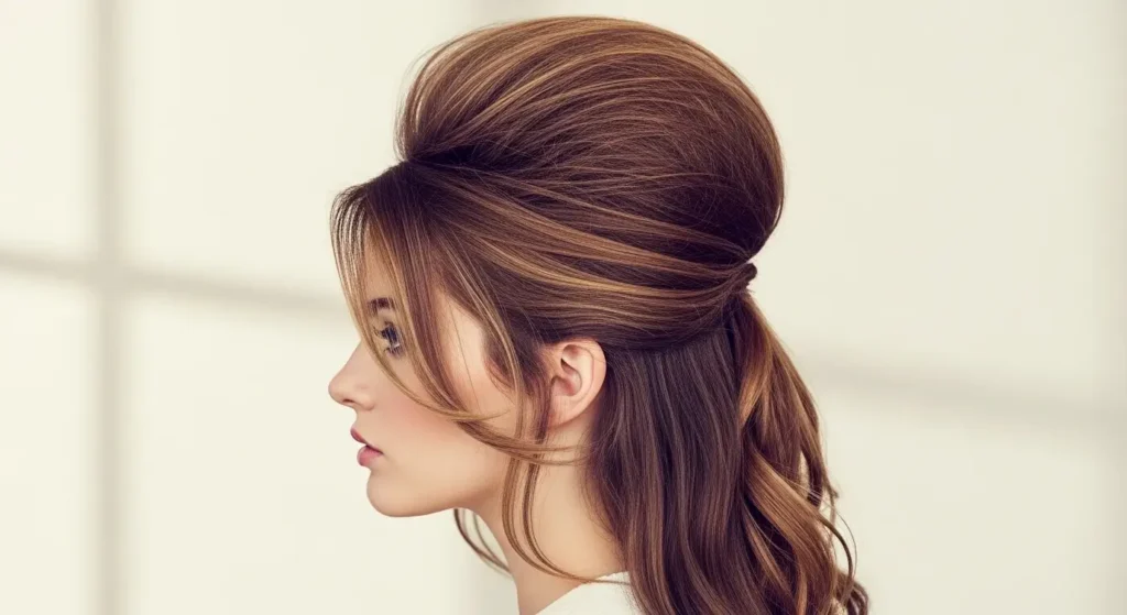 Retro teased crown hairstyle