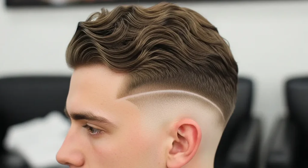 Textured wavy buzz hairstyle with tapered sides