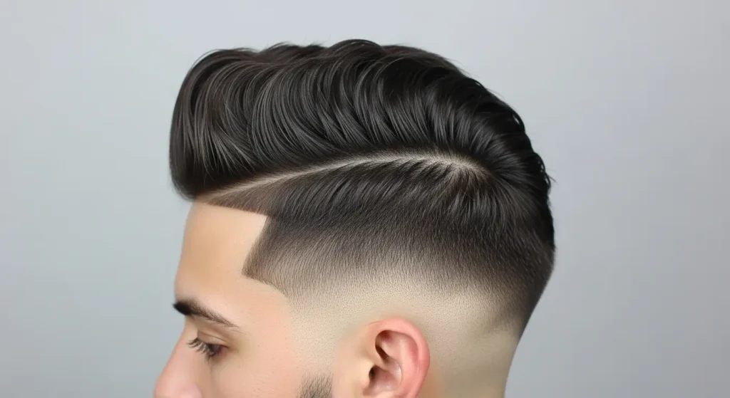 Wavy Quaff Hairstyle with Low Taper Fade
