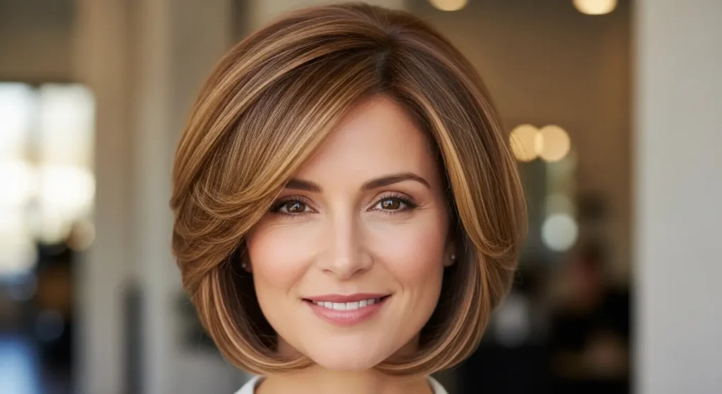 Feathered classic bob haircut women