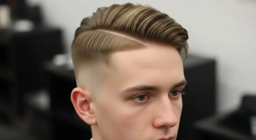 Stylish hard side part mid fade