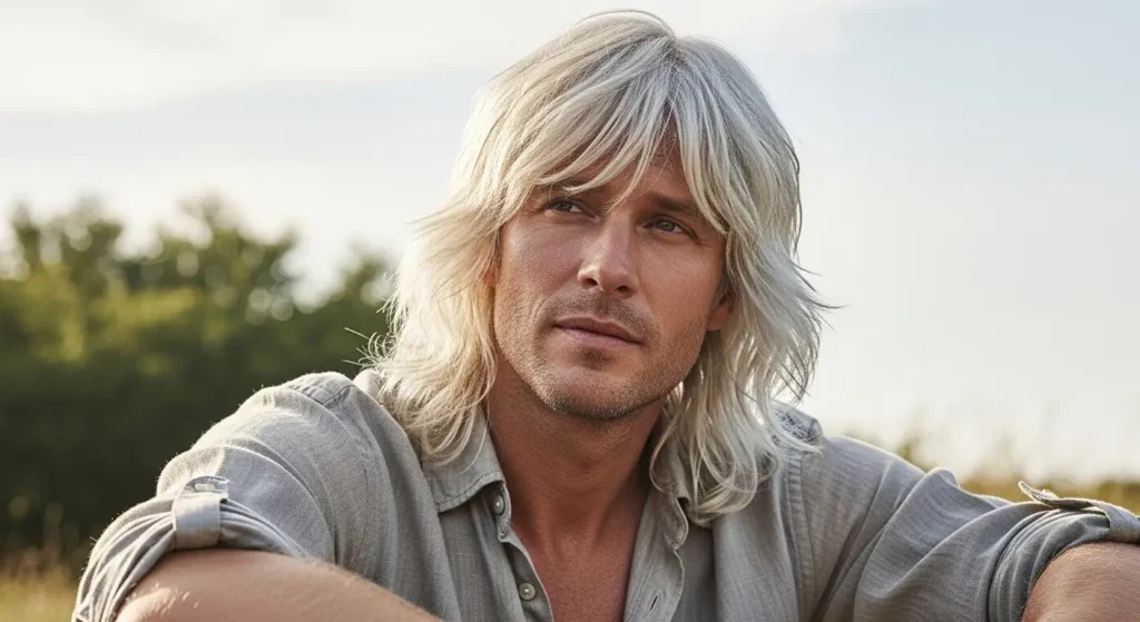 Long flowing hairstyle for men