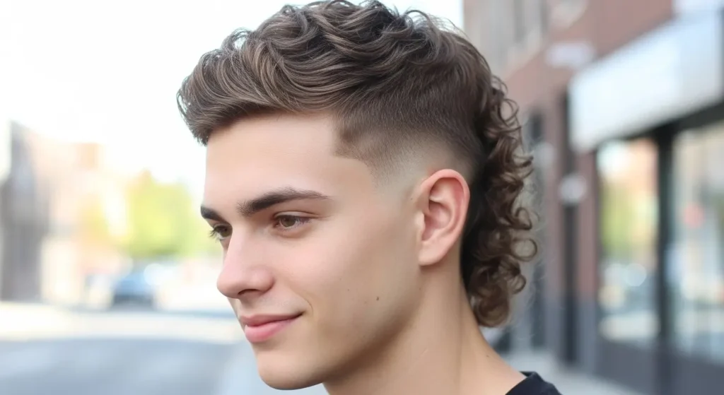 Stylish curly mullet fade look