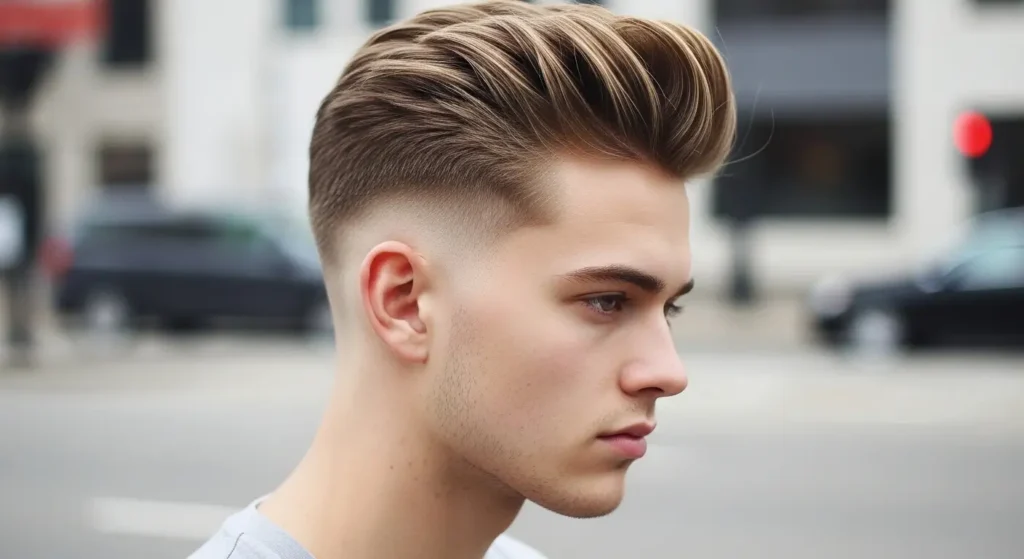Quiff hairstyle with low taper fade
