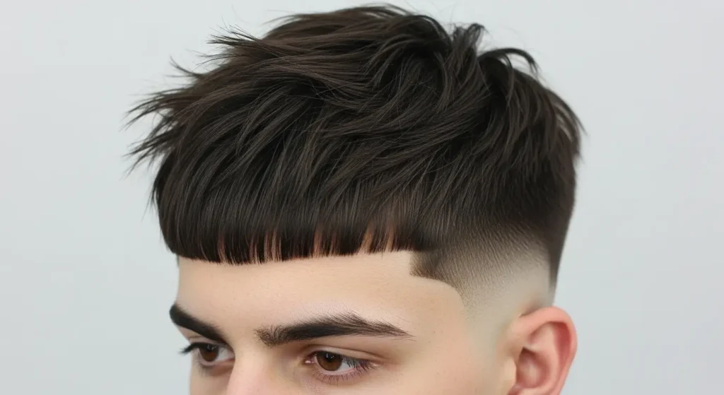 Men’s angular fringe hairstyle